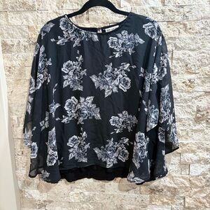Faith and Joy Black Sheer Floral Blouse size 2X